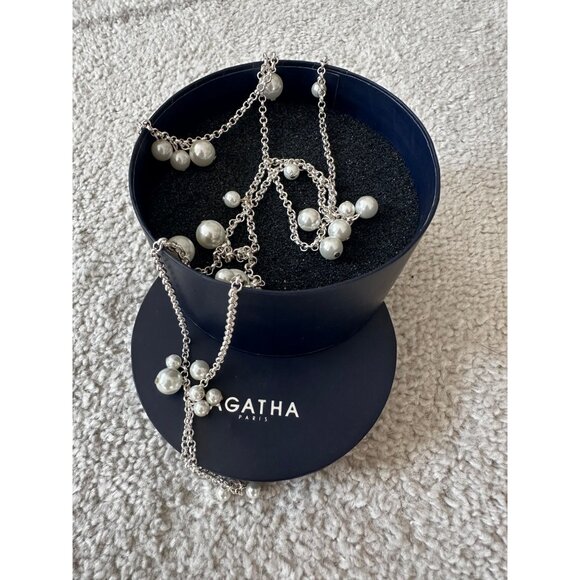 Agatha Paris Faux Pearl Cluster Extra Long Silver-Tone Statement Necklace - Picture 1 of 3